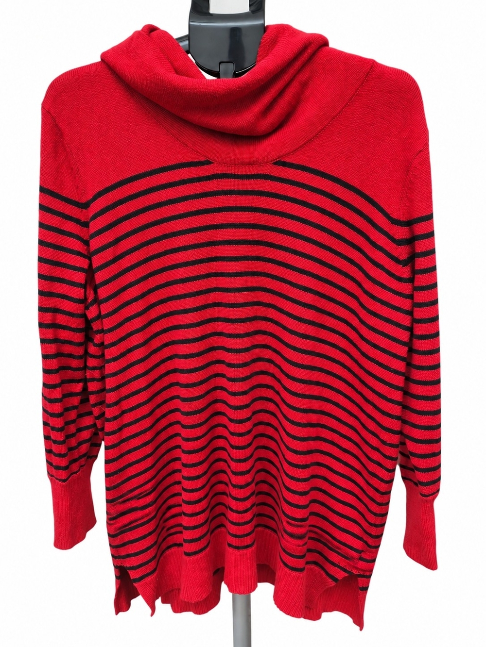 Ralph Lauren Red and Black Striped Cowl Neck Sweater